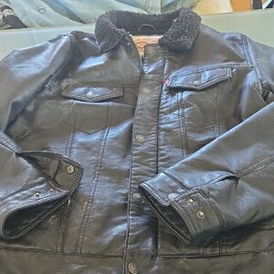Levi's Black Faux Leather Bomber Jacket with Sherpa Collar